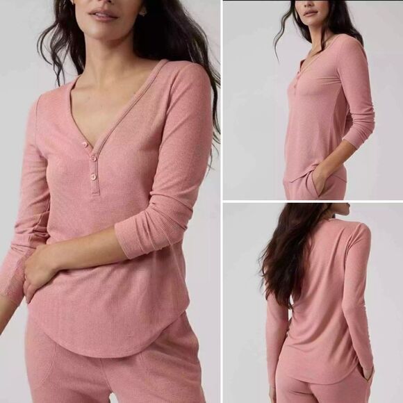 Athleta Other - Athleta Wind Down Long Sleeve V-Neck Sleep Top Size Large Pink Retail $49